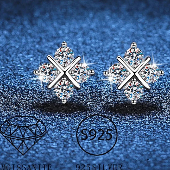 Four-Stone Cross Moissanite Stud Earrings in Silver