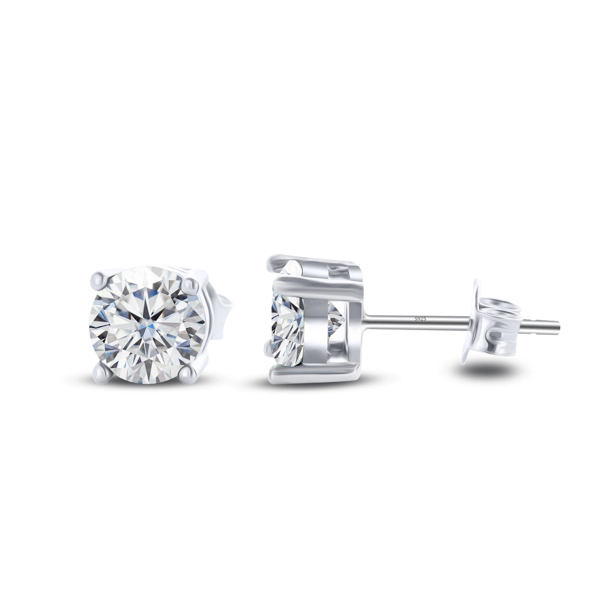 Colored Four-Prong Moissanite Stud Earrings in Sterling Silver