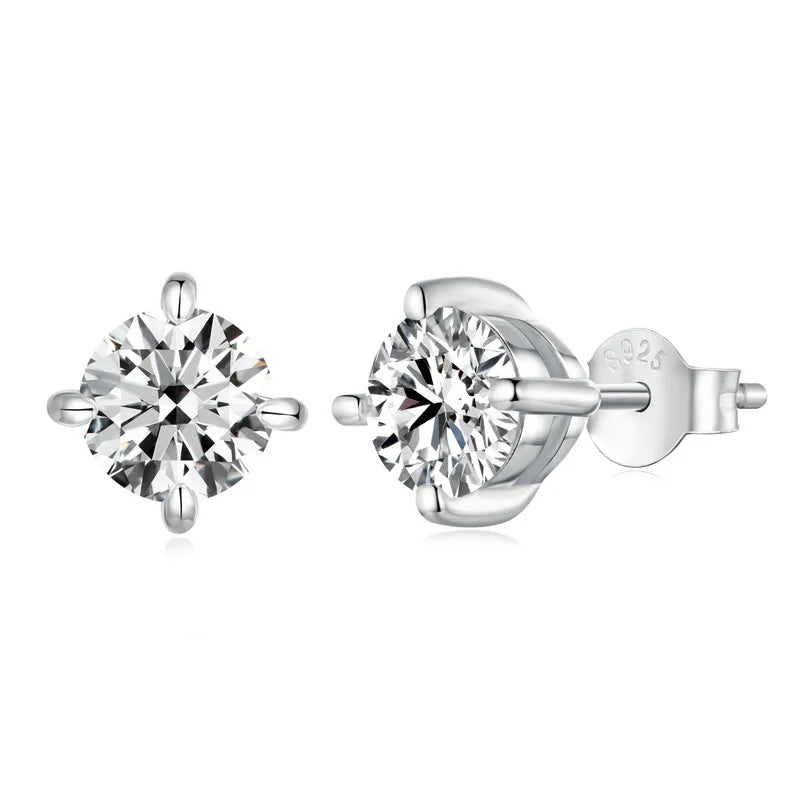 Round Moissanite Push-Back Stud Earrings in Sterling Silver