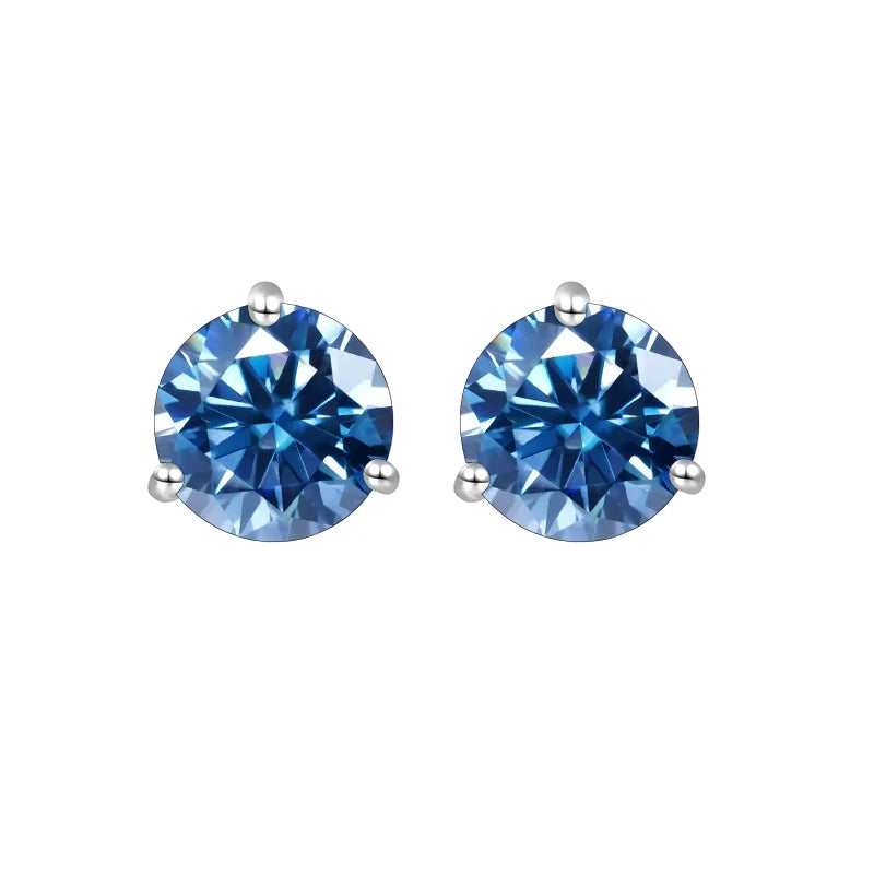 Colored Three-Prong Moissanite Stud Earrings in Sterling Silver