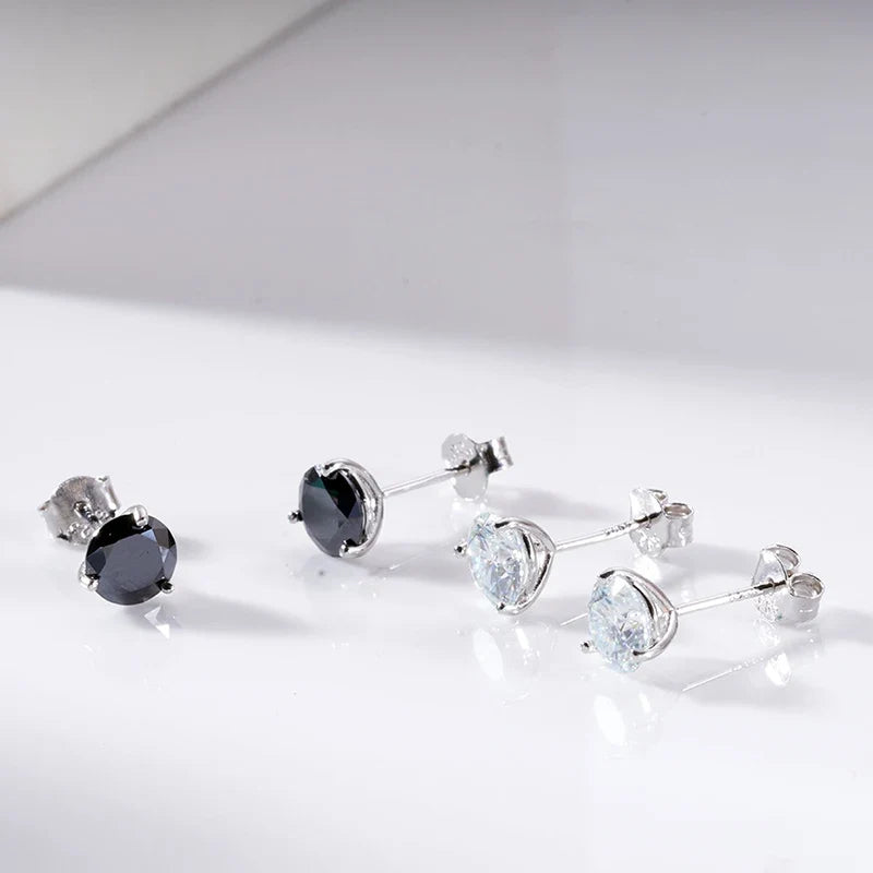 Colored Three-Prong Moissanite Stud Earrings in Sterling Silver