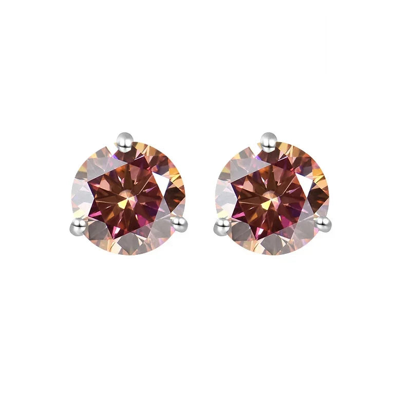 Colored Three-Prong Moissanite Stud Earrings in Sterling Silver