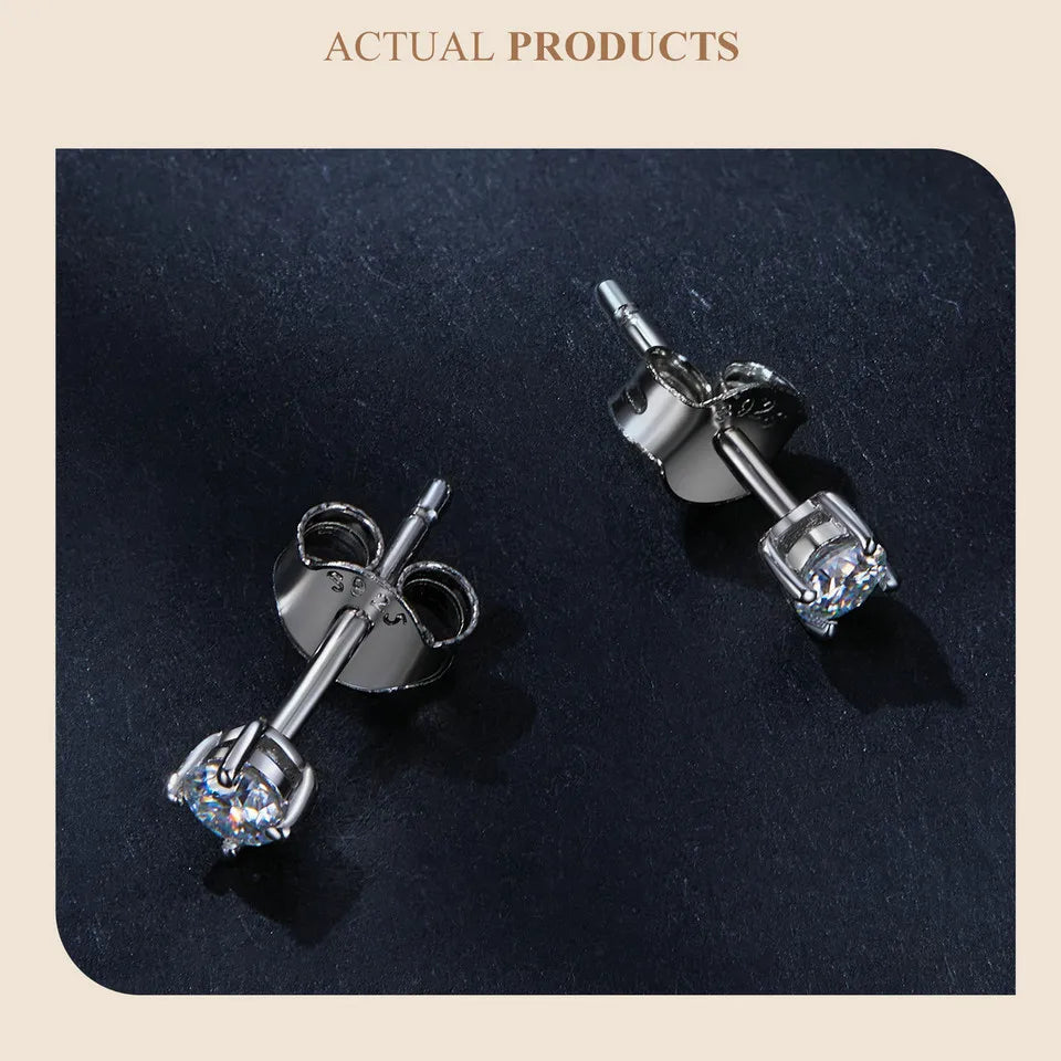 Round Moissanite Push-Back Stud Earrings in Sterling Silver