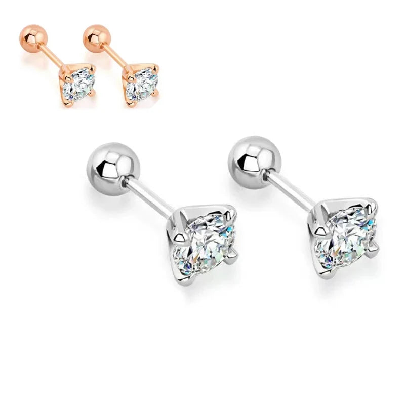 Four-Prong Moissanite Stud Earrings with Screw Ball Backs