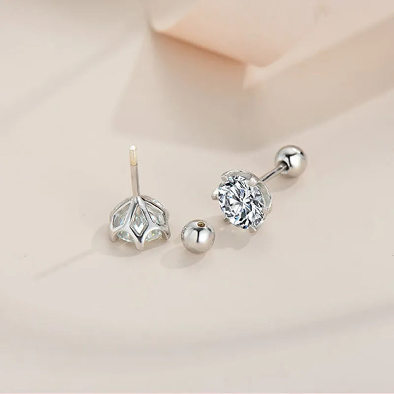 Six-Prong Moissanite Stud Earrings with Screw Ball Backs