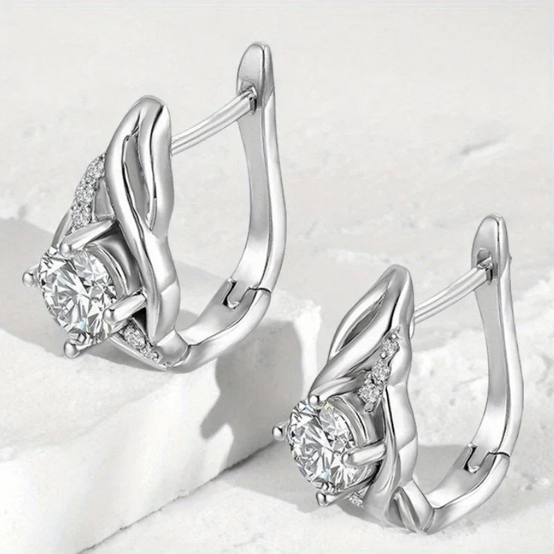 Twist-Frame Moissanite Leverback Earrings in Sterling Silver