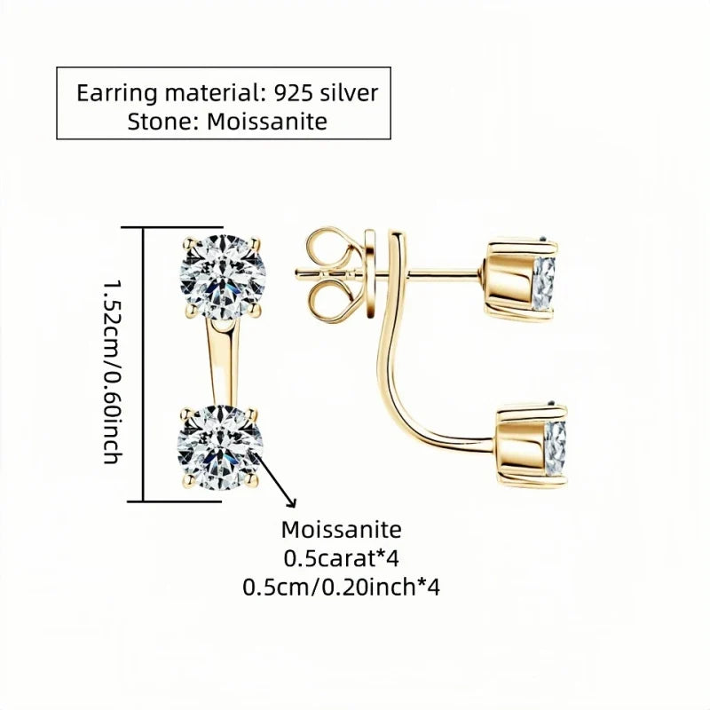 Two-Stone Moissanite Ear Jacket Stud Earrings in Silver