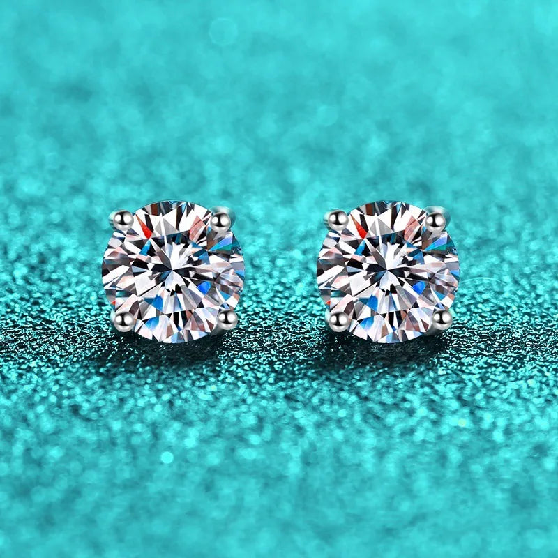 Colored Four-Prong Moissanite Stud Earrings in Sterling Silver
