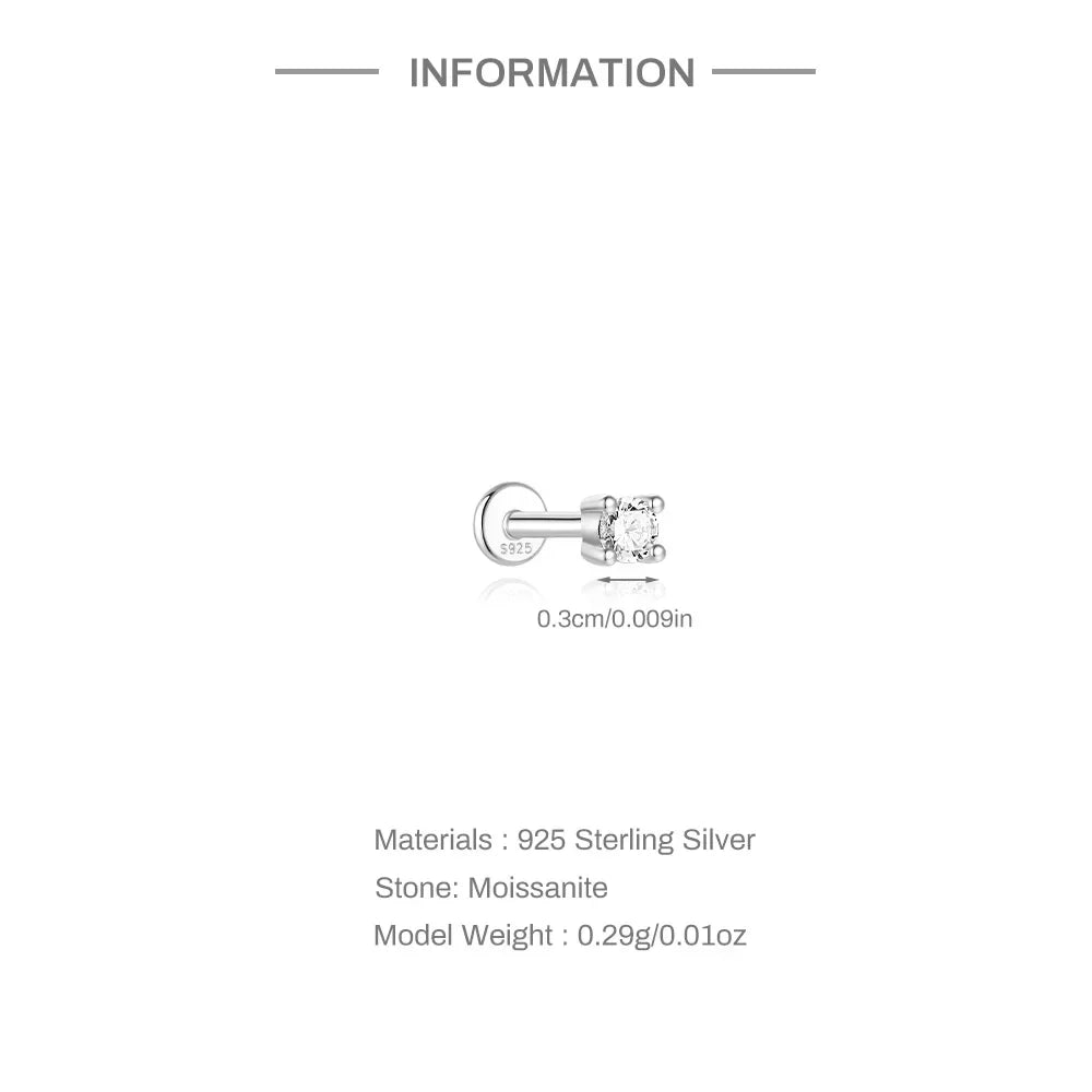 Moissanite Single Earrings in Sterling Silver