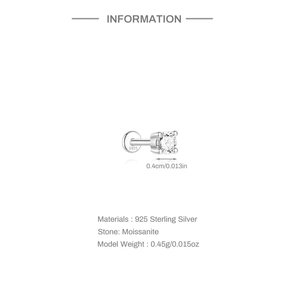 Moissanite Single Earrings in Sterling Silver