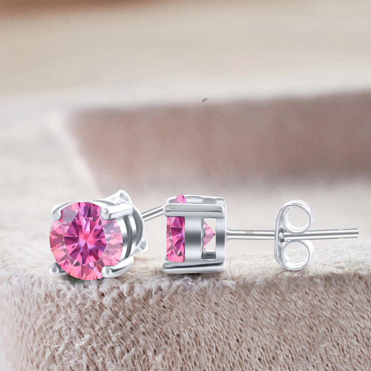 Colored Four-Prong Moissanite Stud Earrings in Sterling Silver