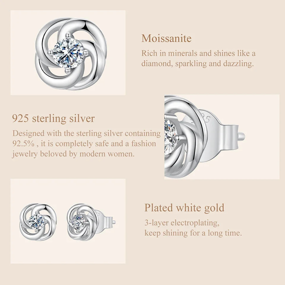 Moissanite Clover Knot Stud Earrings in Sterling Silver