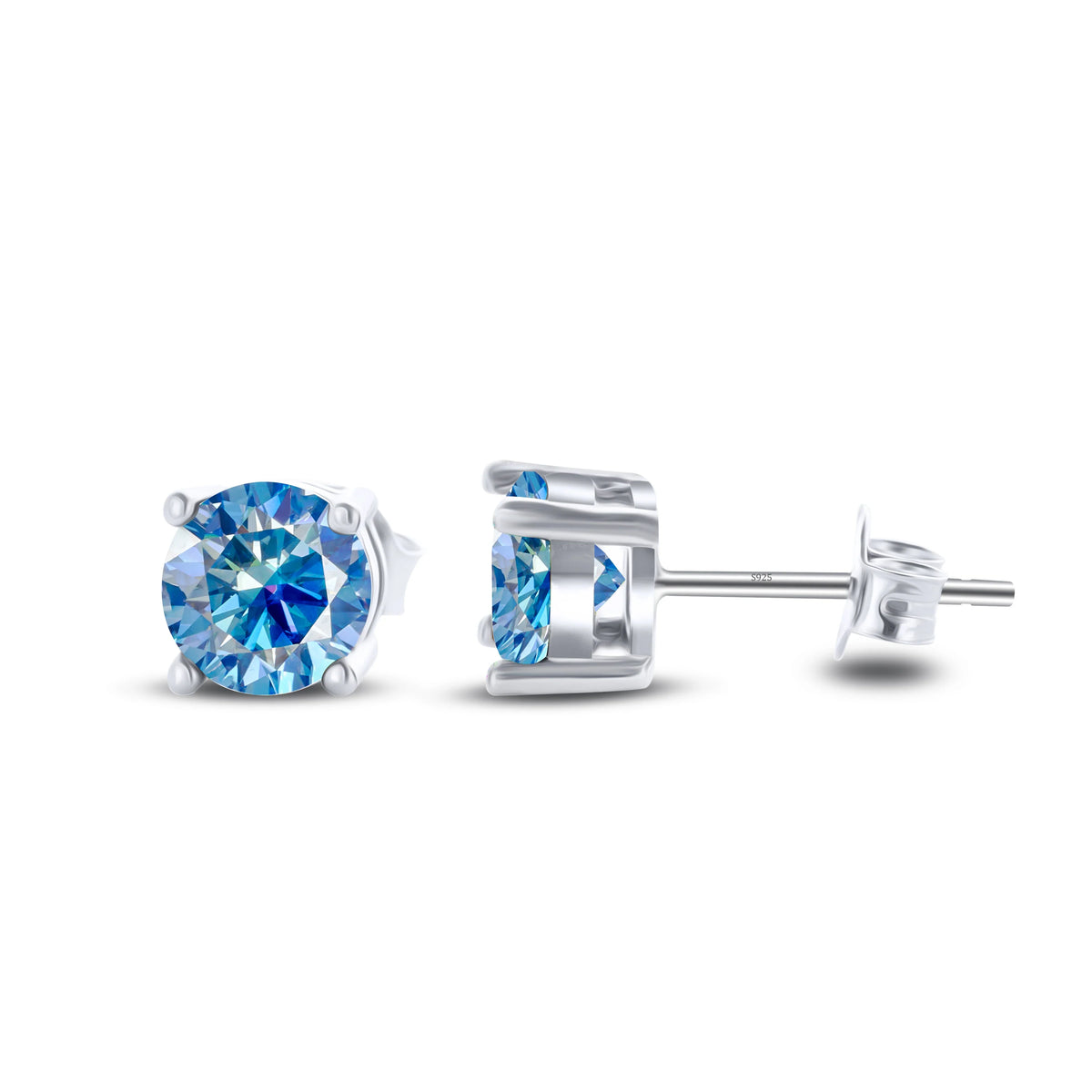 Colored Four-Prong Moissanite Stud Earrings in Sterling Silver