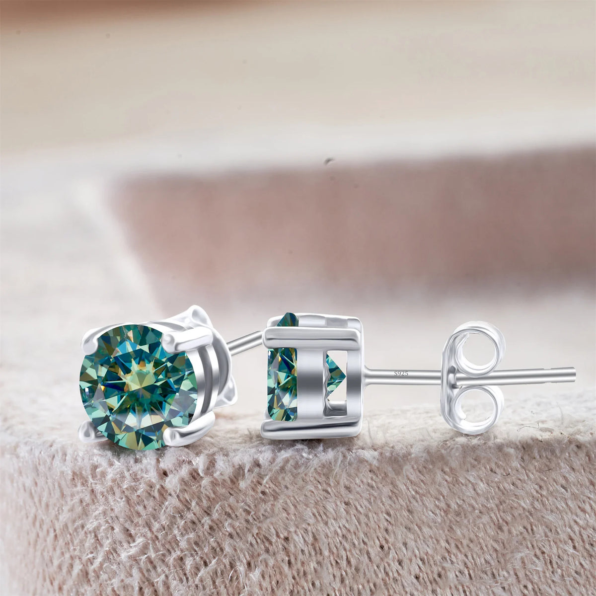 Colored Four-Prong Moissanite Stud Earrings in Sterling Silver