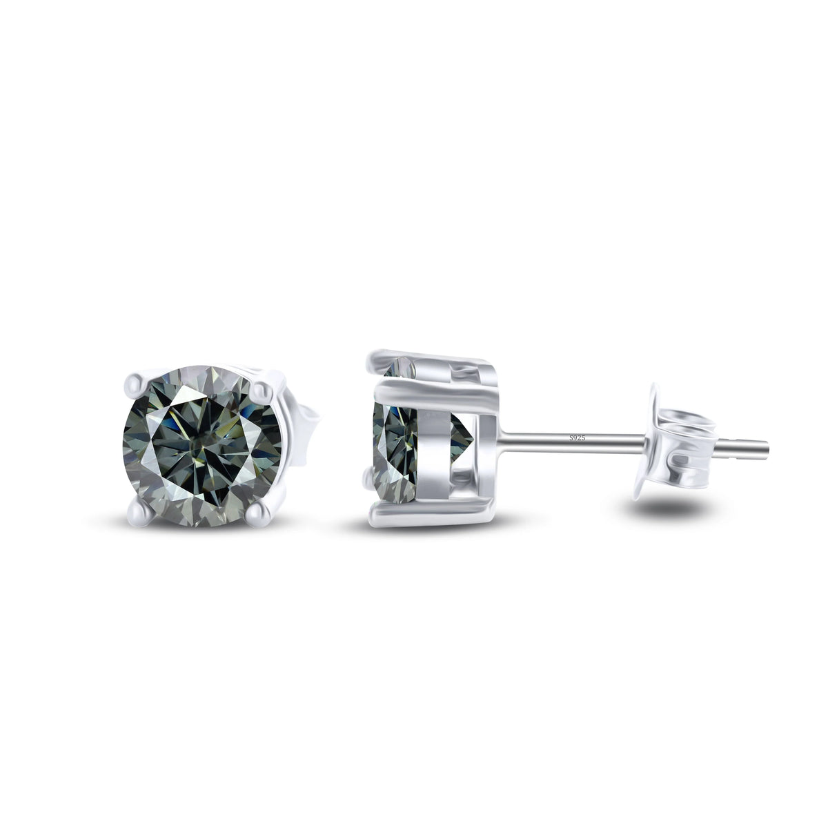 Colored Four-Prong Moissanite Stud Earrings in Sterling Silver
