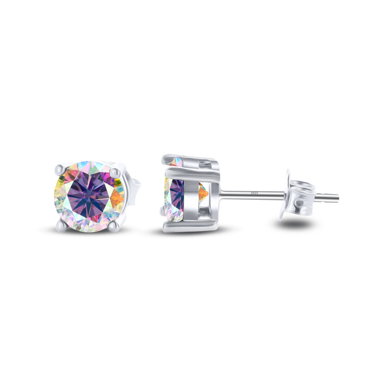 Colored Four-Prong Moissanite Stud Earrings in Sterling Silver