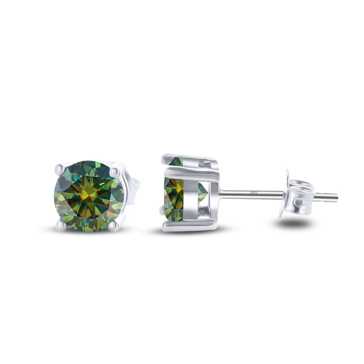 Colored Four-Prong Moissanite Stud Earrings in Sterling Silver