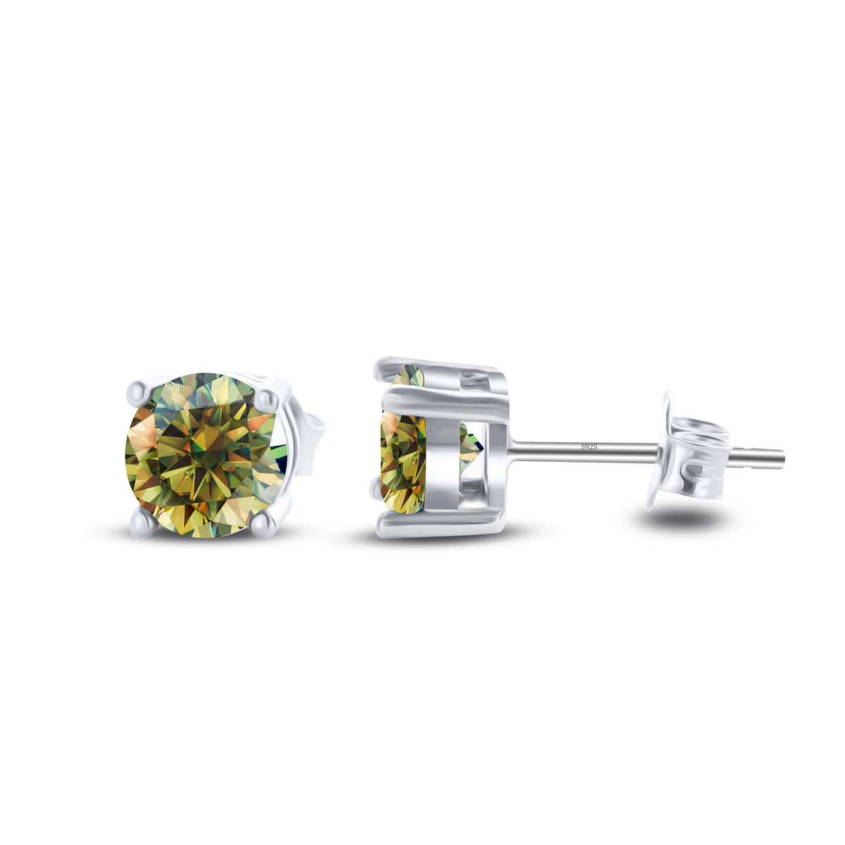 Colored Four-Prong Moissanite Stud Earrings in Sterling Silver