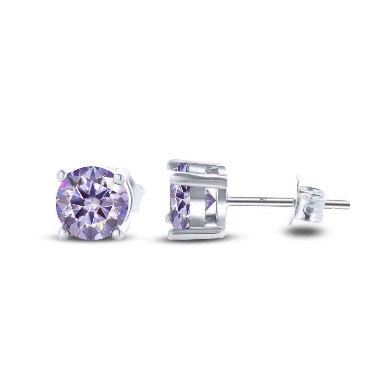 Colored Four-Prong Moissanite Stud Earrings in Sterling Silver