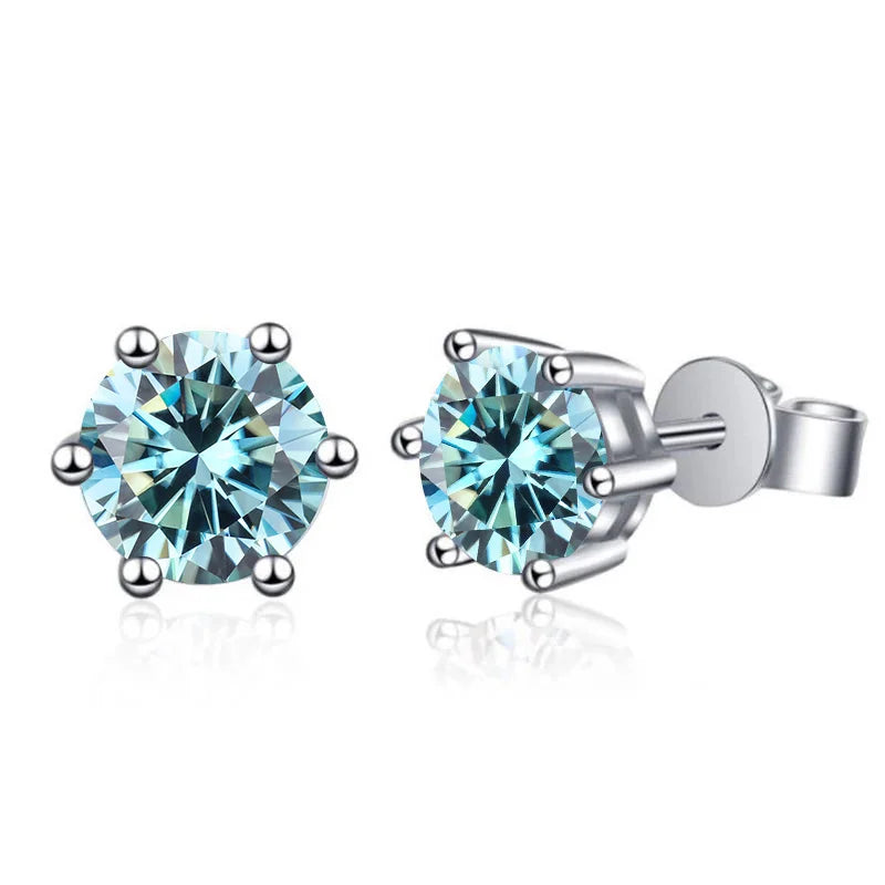 Six-Prong Moissanite Stud Earrings in Pink, Blue, Green & Yellow