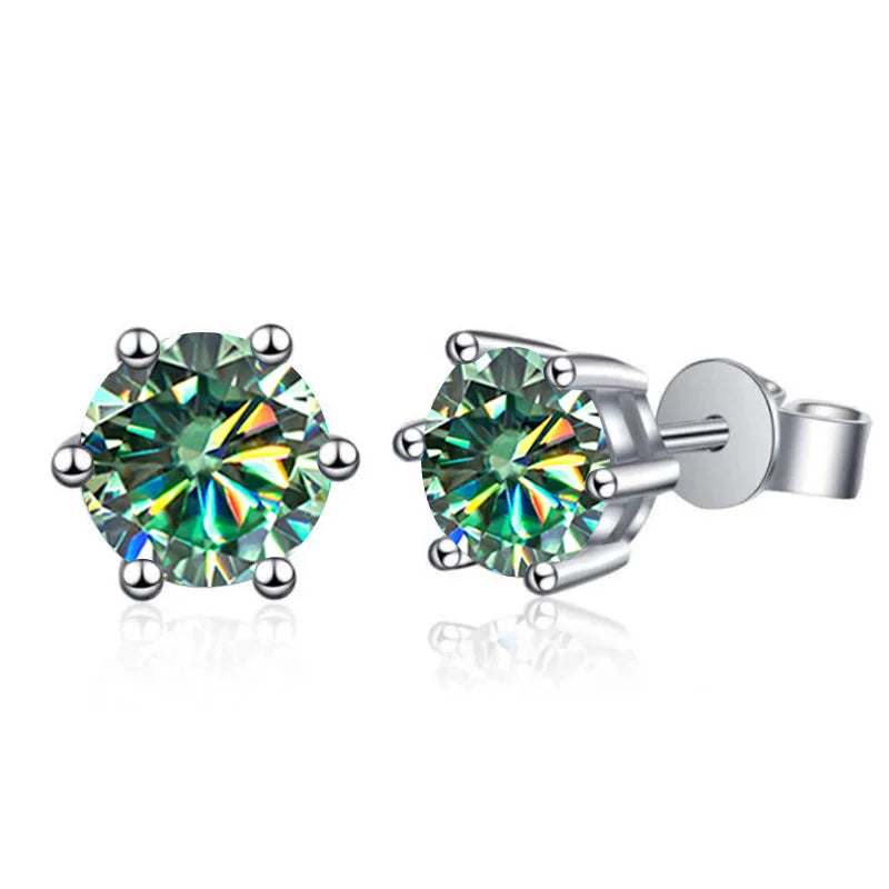 Six-Prong Moissanite Stud Earrings in Pink, Blue, Green & Yellow