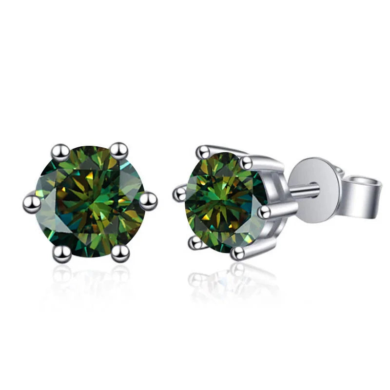 Six-Prong Moissanite Stud Earrings in Pink, Blue, Green & Yellow