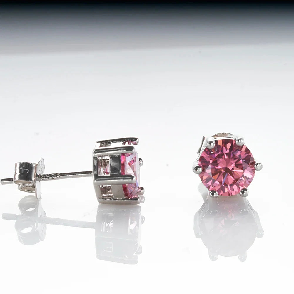 Six-Prong Moissanite Stud Earrings in Pink, Blue, Green & Yellow