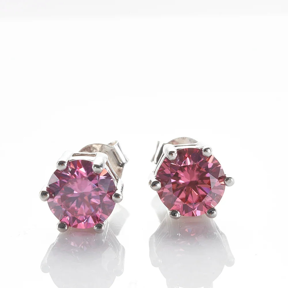 Six-Prong Moissanite Stud Earrings in Pink, Blue, Green & Yellow