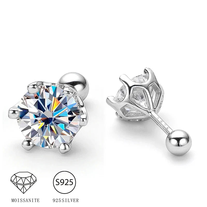 Six-Prong Moissanite Stud Earrings with Screw Ball Backs