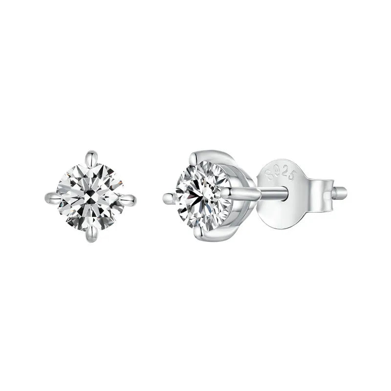 Round Moissanite Push-Back Stud Earrings in Sterling Silver
