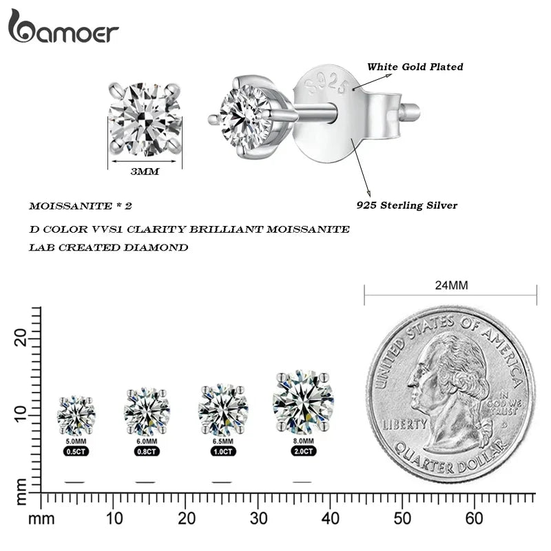 Round Moissanite Push-Back Stud Earrings in Sterling Silver