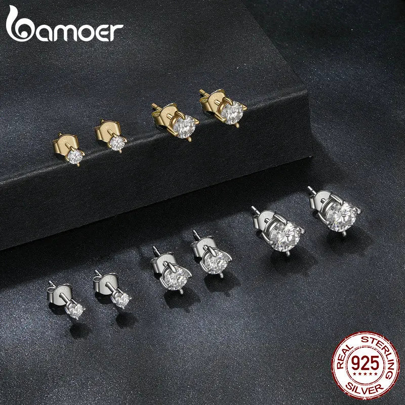 Round Moissanite Push-Back Stud Earrings in Sterling Silver