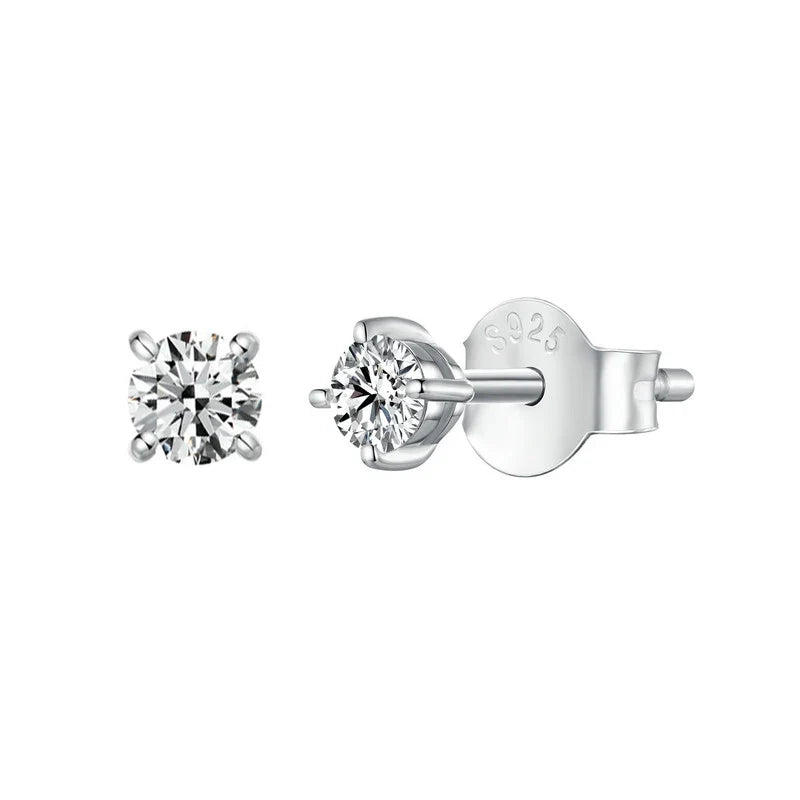 Round Moissanite Push-Back Stud Earrings in Sterling Silver