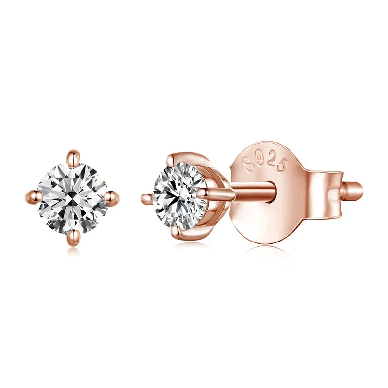 Round Moissanite Push-Back Stud Earrings in Sterling Silver