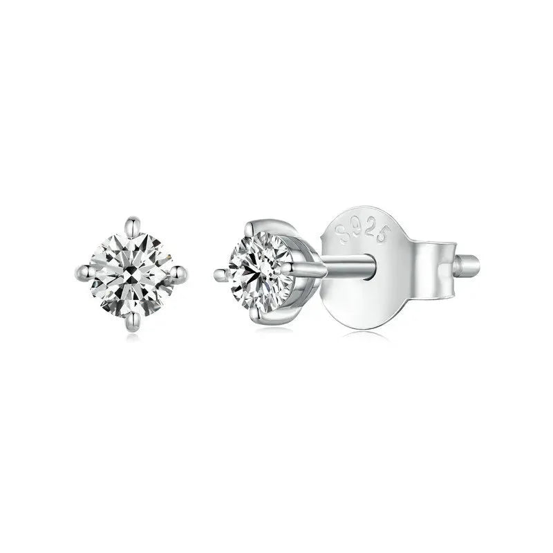 Round Moissanite Push-Back Stud Earrings in Sterling Silver