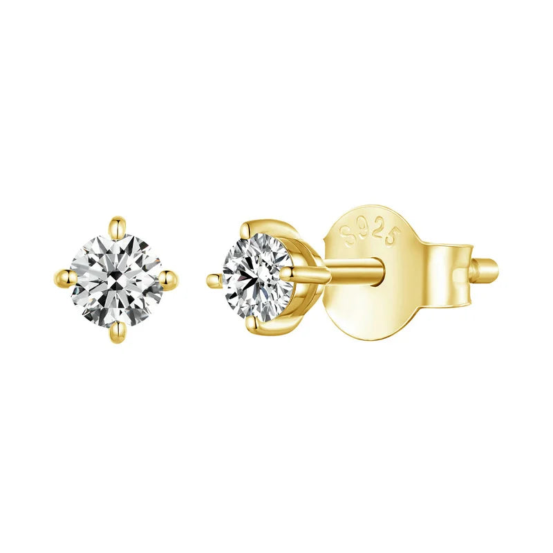 Round Moissanite Push-Back Stud Earrings in Sterling Silver