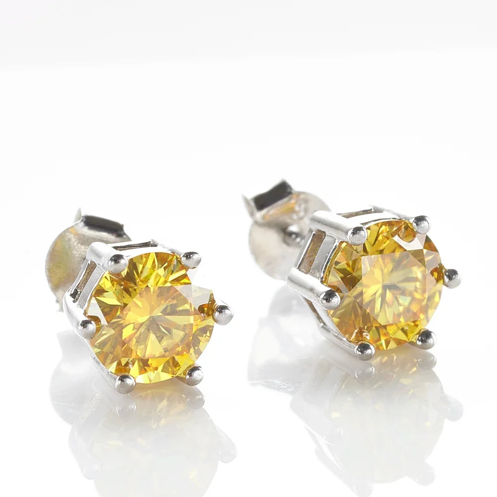 Six-Prong Moissanite Stud Earrings in Pink, Blue, Green & Yellow