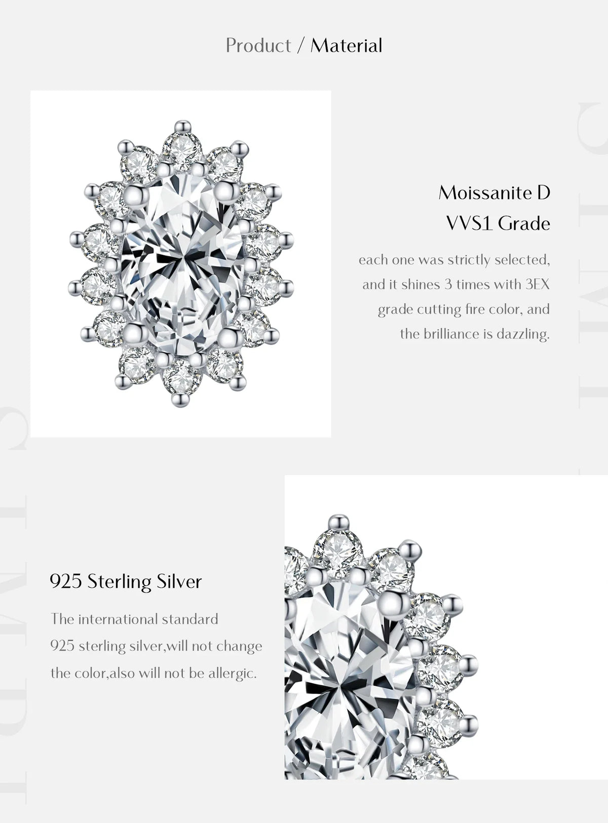 Oval Moissanite Floral Halo Stud Earrings in Sterling Silver