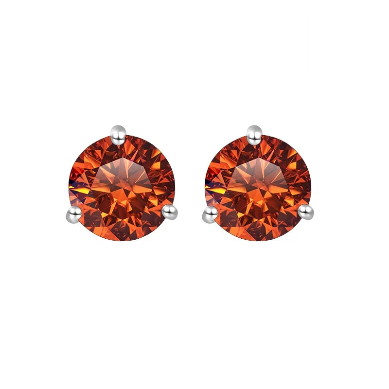 Colored Three-Prong Moissanite Stud Earrings in Sterling Silver