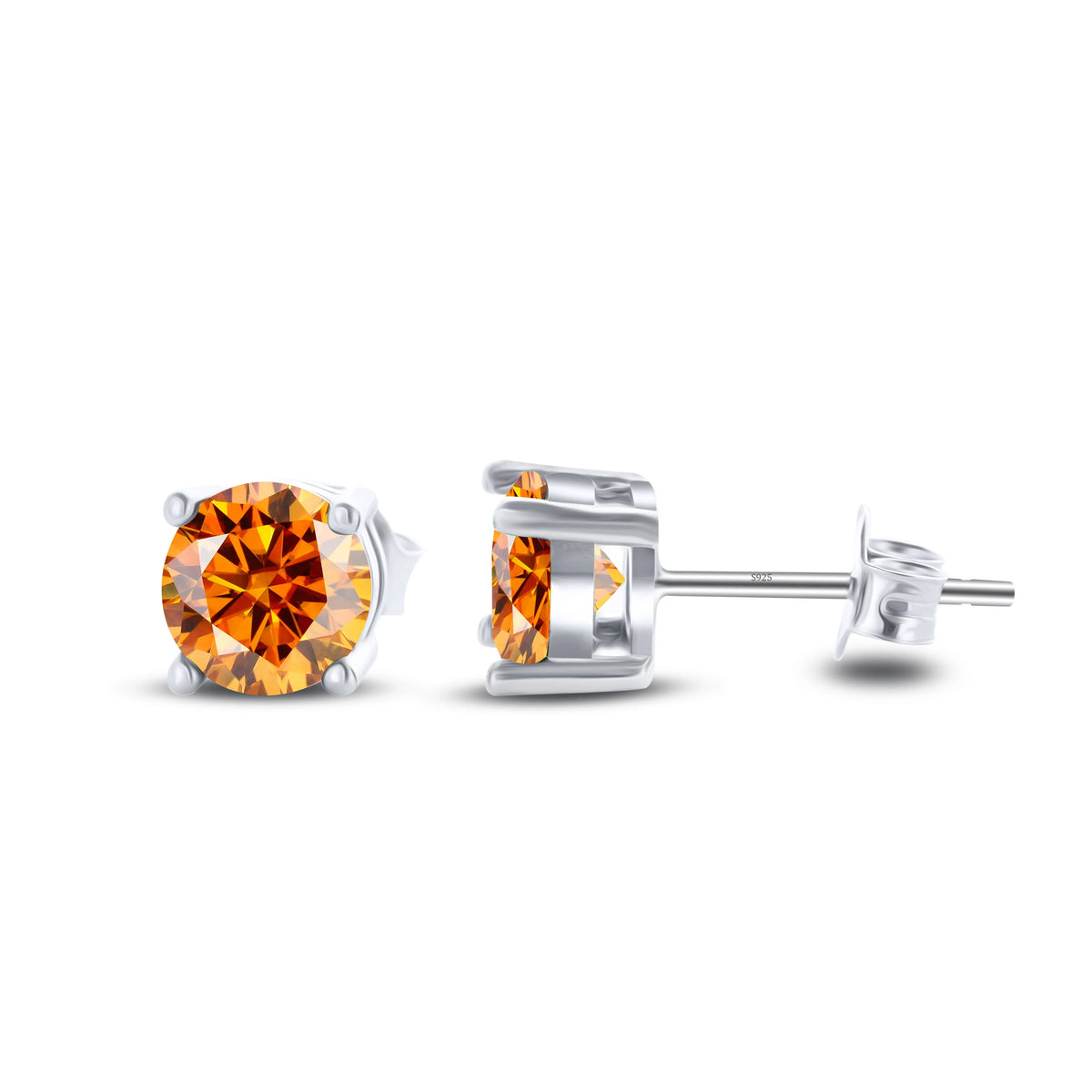 Colored Four-Prong Moissanite Stud Earrings in Sterling Silver