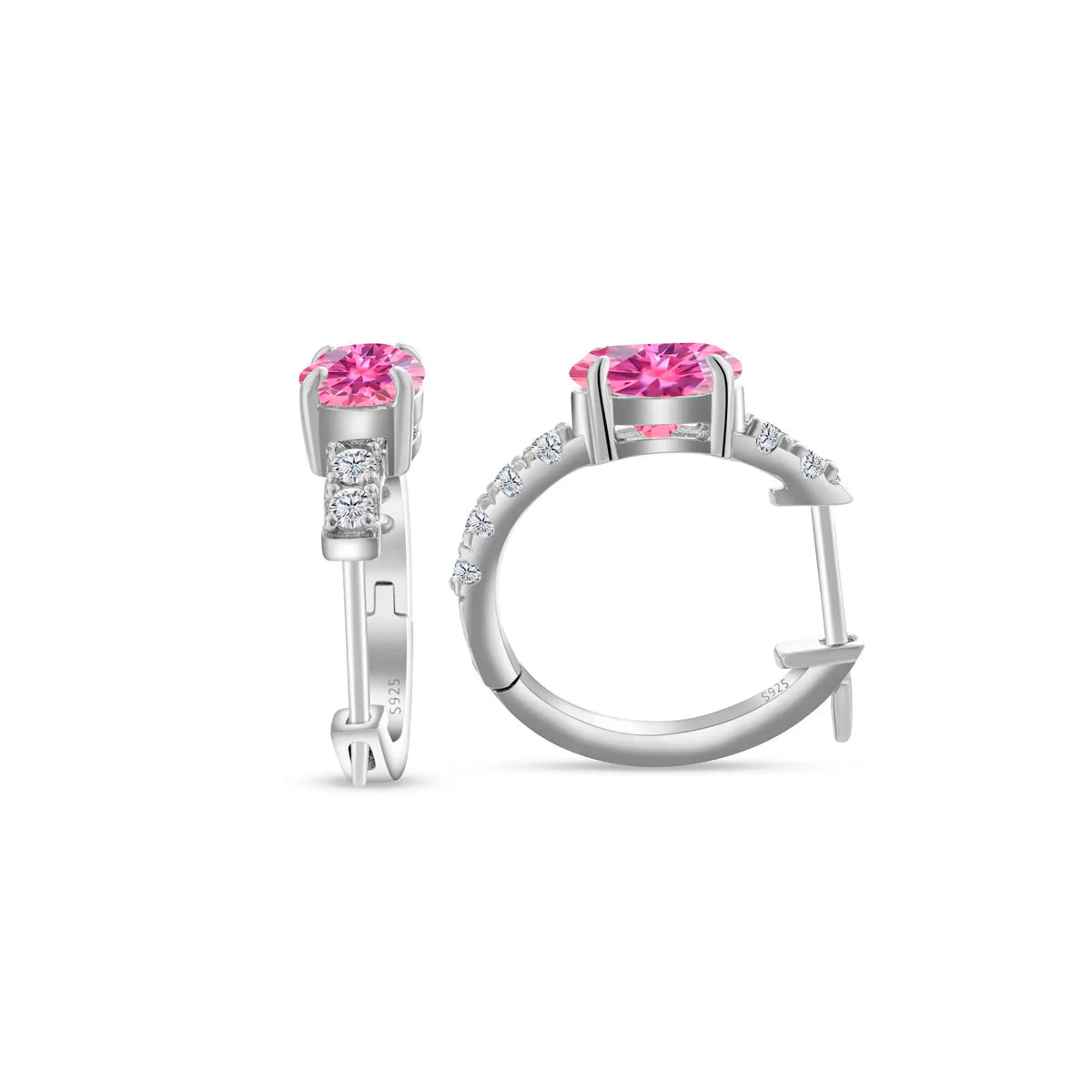 Colorful Oval Moissanite Hoop Earrings in Sterling Silver