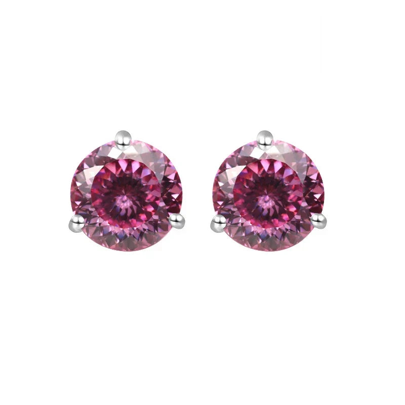 Colored Three-Prong Moissanite Stud Earrings in Sterling Silver