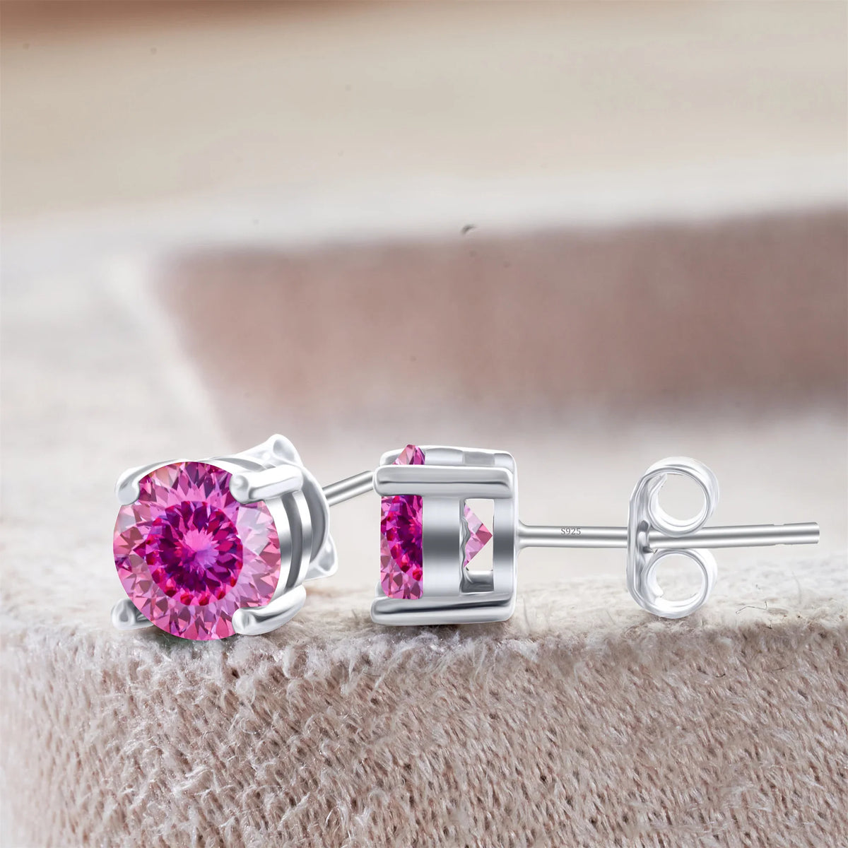 Colored Four-Prong Moissanite Stud Earrings in Sterling Silver