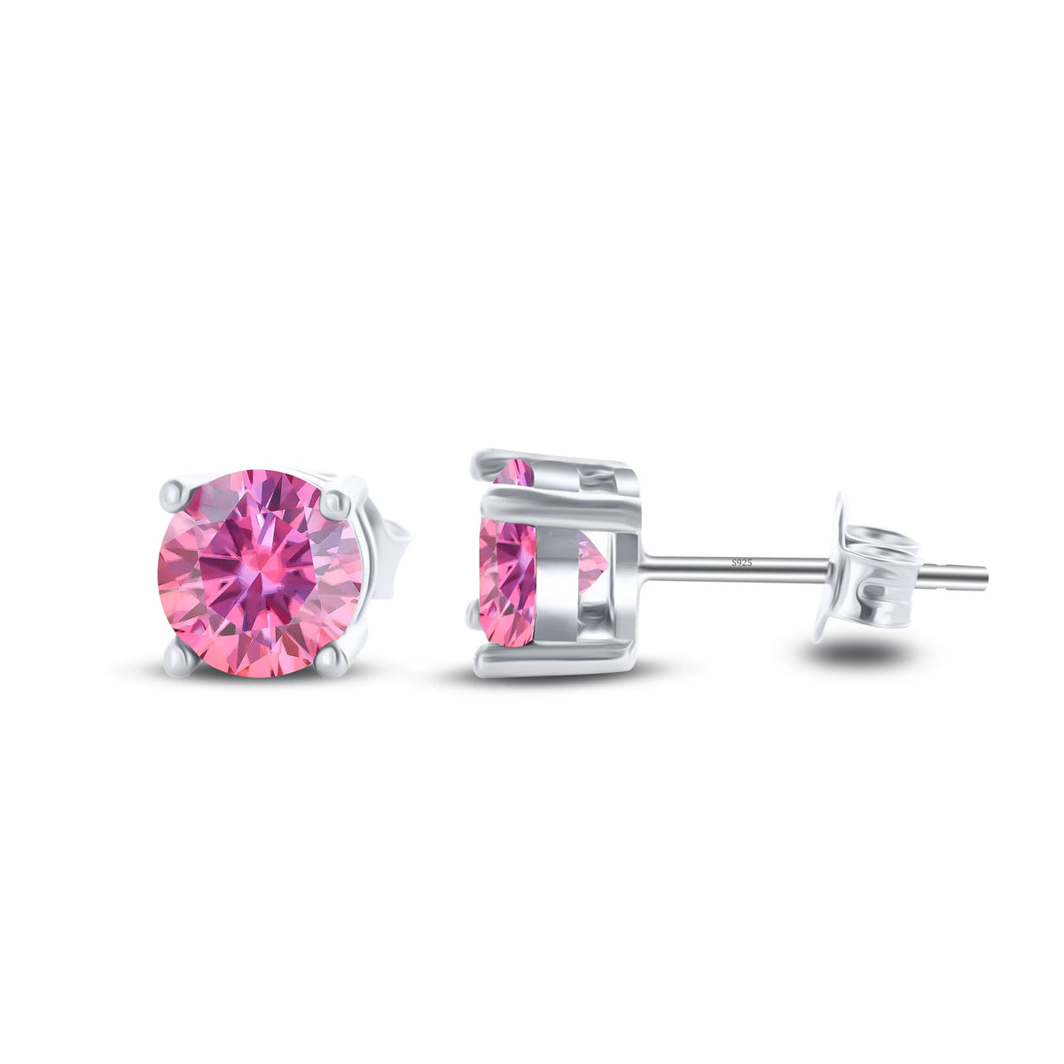 Colored Four-Prong Moissanite Stud Earrings in Sterling Silver