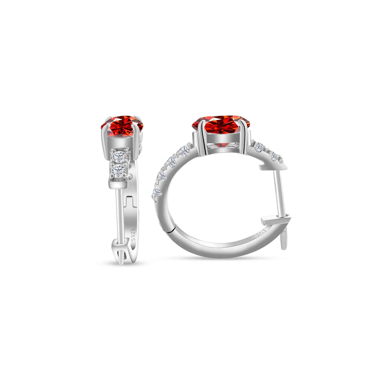 Colorful Oval Moissanite Hoop Earrings in Sterling Silver
