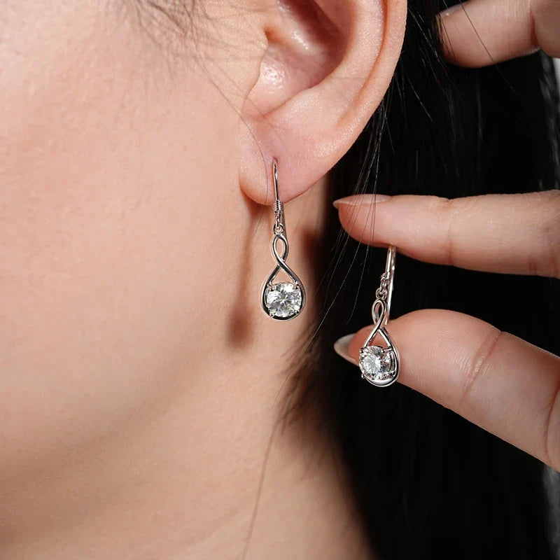 Twisted Teardrop Moissanite Hook Earrings in Silver