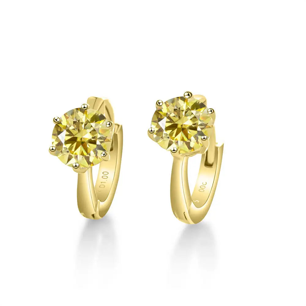 Colorful Solitaire Moissanite Hoop Earrings in Sterling Silver
