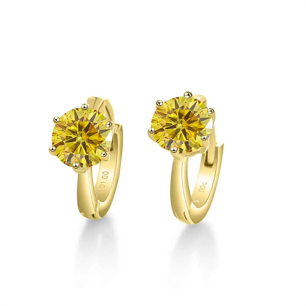 Colorful Solitaire Moissanite Hoop Earrings in Sterling Silver