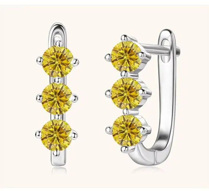 Colored Three-Stone Moissanite Hoop Earrings in Silver
