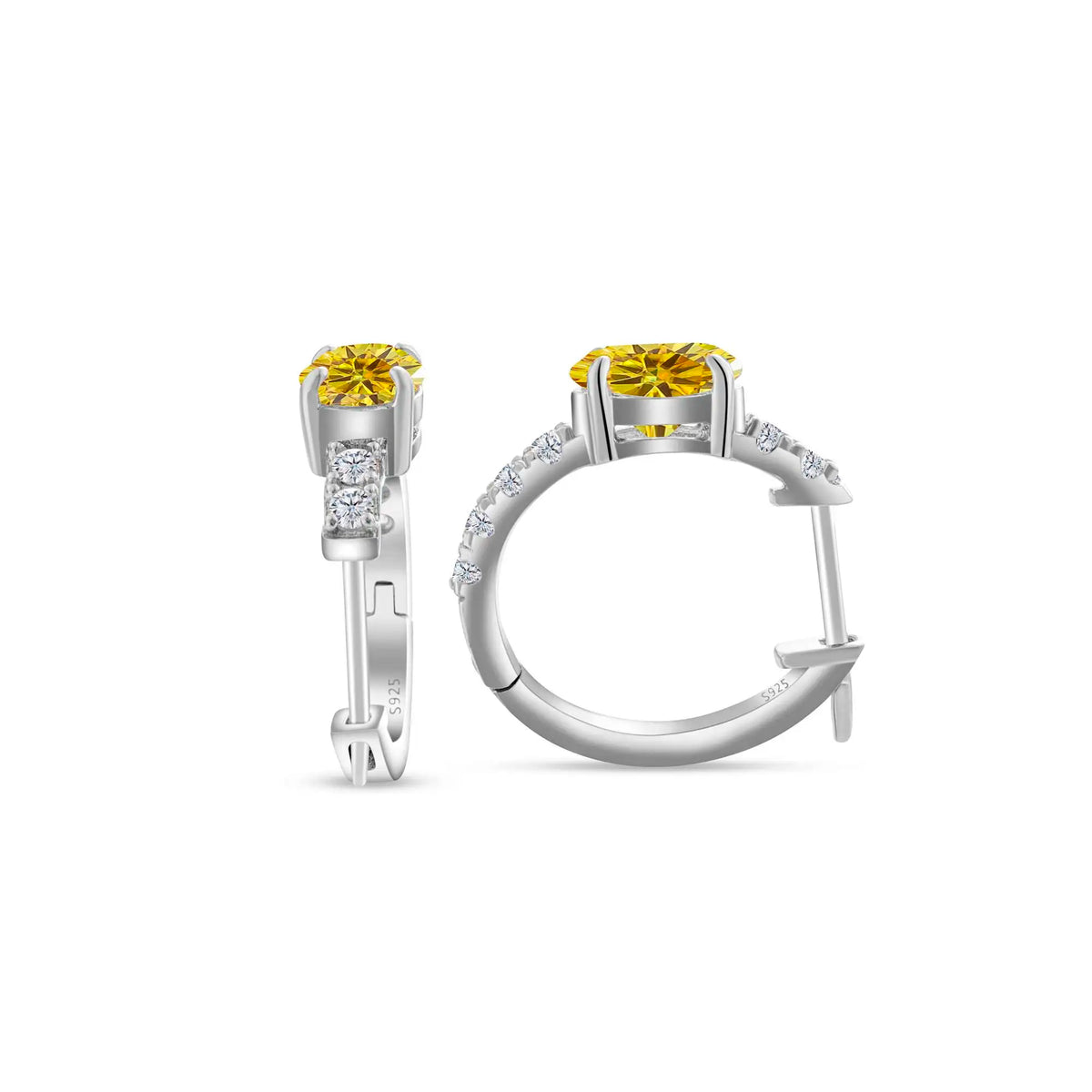 Colorful Oval Moissanite Hoop Earrings in Sterling Silver